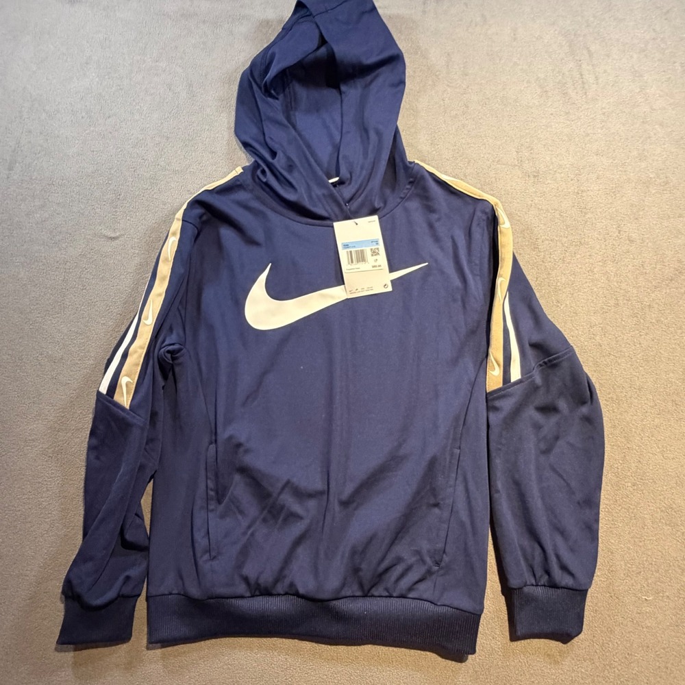 Nike Kids Sportswear Pullover Hoodie Midnight Navy Gold FZ4907-410 Size Medium